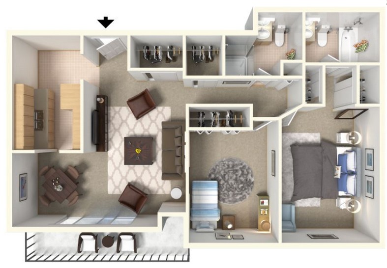 Shoregate Towers two bedroom floor plan in Willowick, Ohio