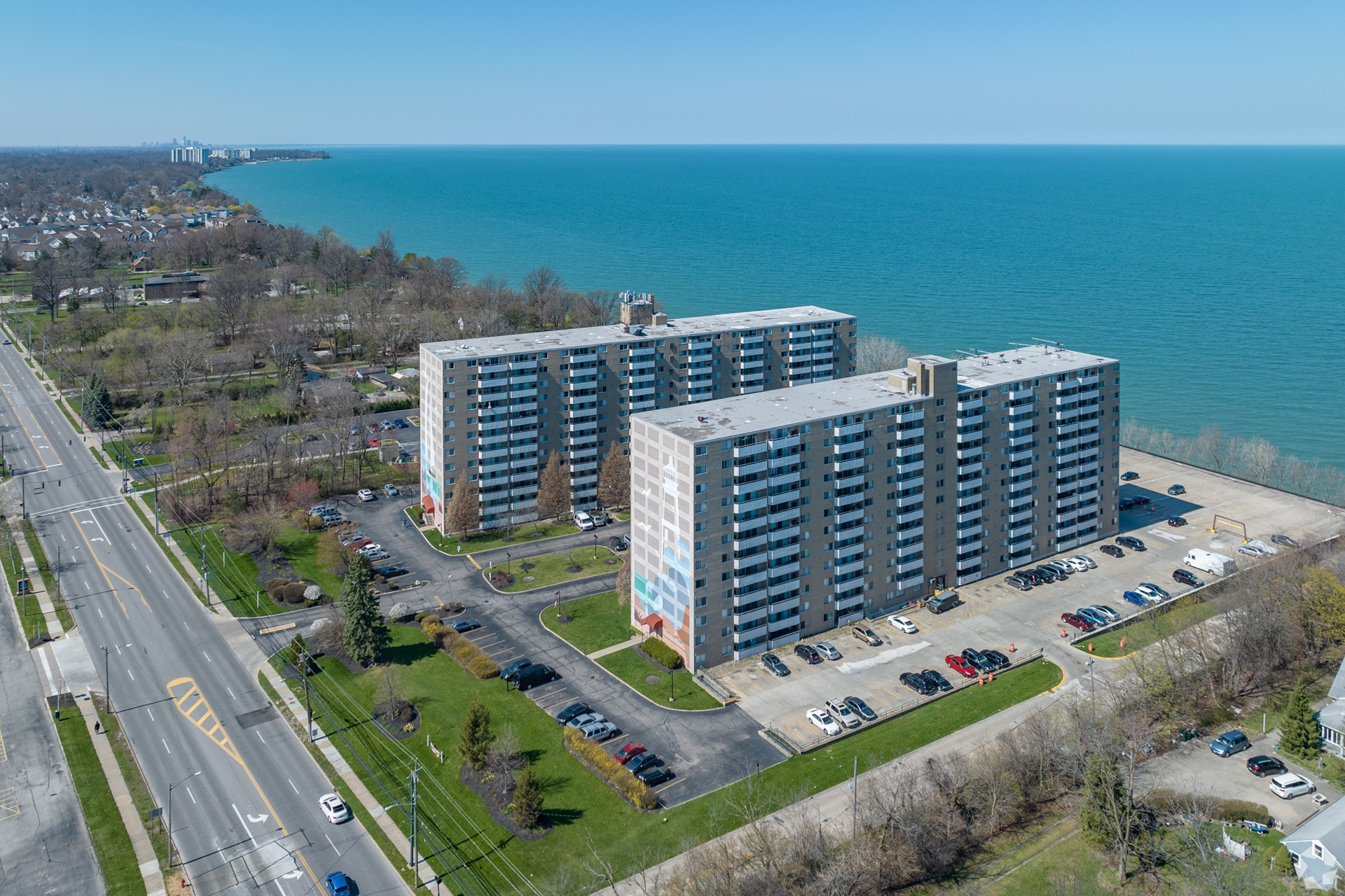Shoregate Towers aerial view in Willowick Ohio